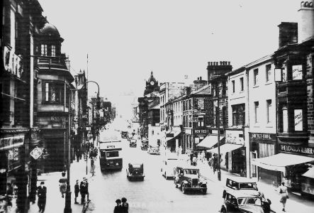 Pre-War view of Manchester Road, looking up towards the Town Hall